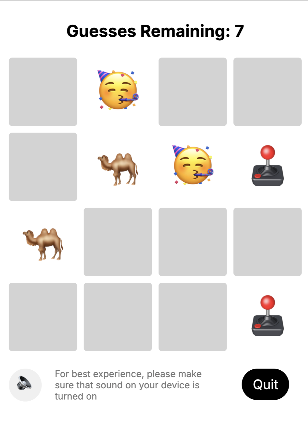 PAIRS memory game screenshot